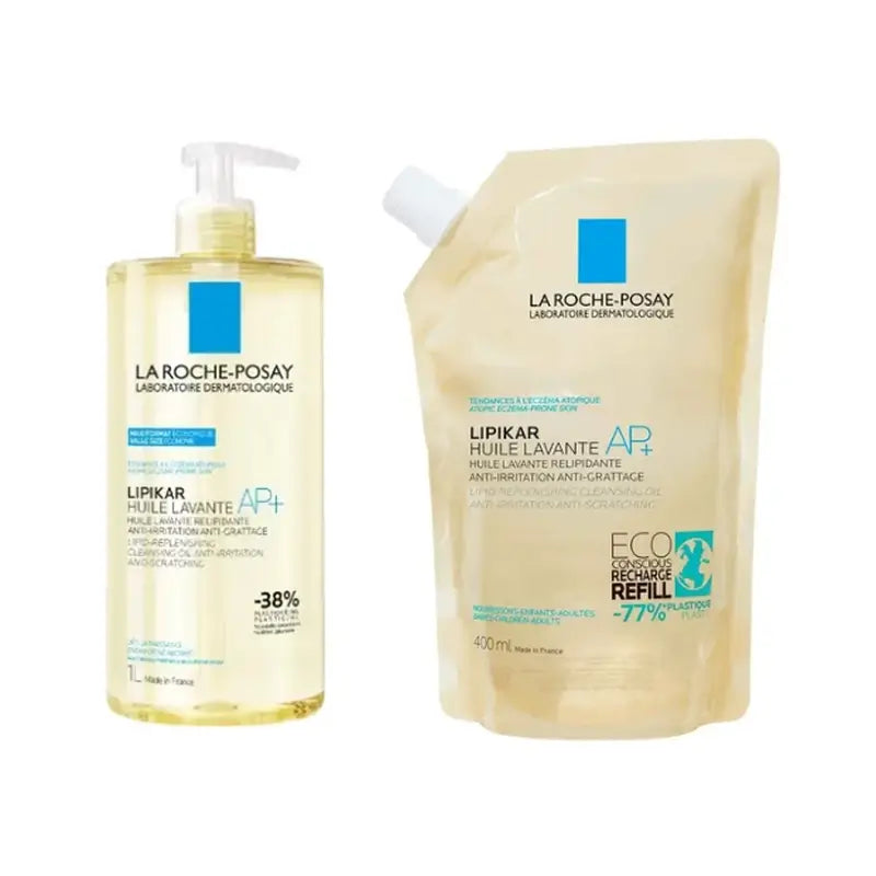 La Roche Posay Lipikar Huile Nettoyante Ap+ Cleanser 1000 ml + Recharge , 400 ml