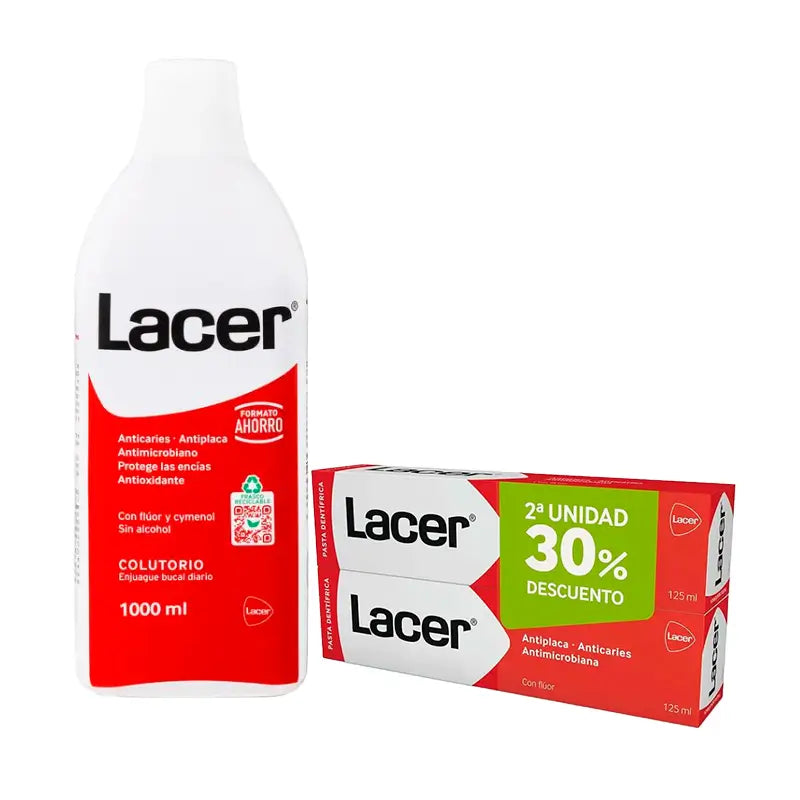 Lacer Duplo Pack Dentifrice 125 Ml + Lacer Oral Care Bain de bouche 1000 Ml
