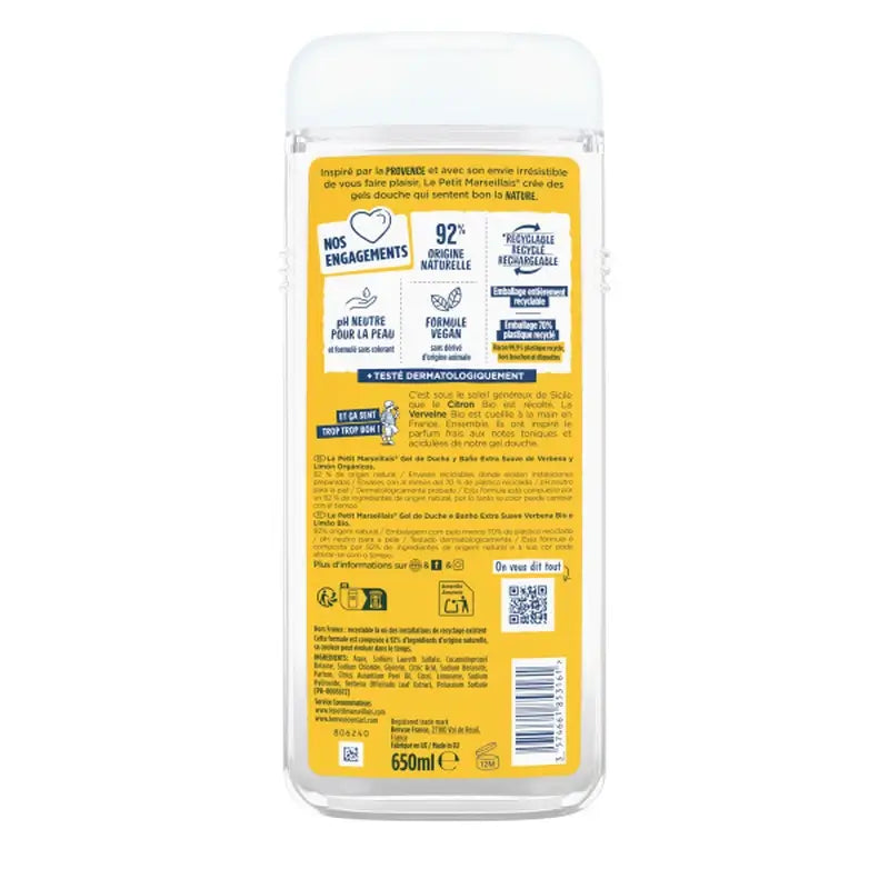 Le Petit Marseillais Gel douche extra-doux à la verveine bio et au citron bio, 650 ml