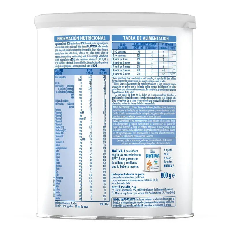 Nestlé Nativa lait en poudre pour nourrissons 800 g