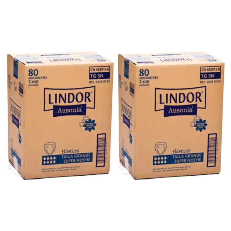 Couches élastiques Lindor Super Nuit, taille L, lot de 2 x 80 unités