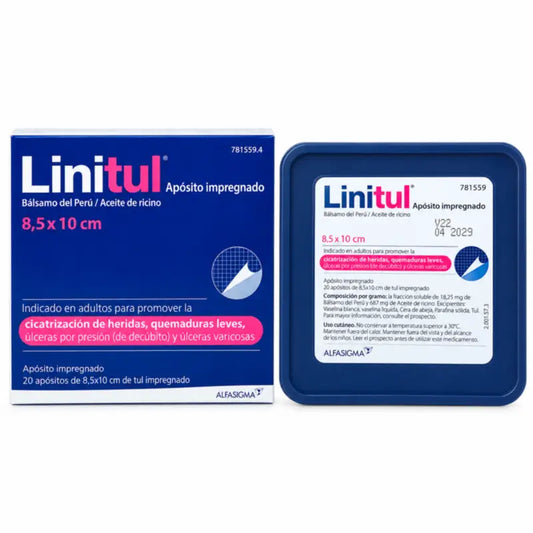 Linitul 8,5 x 10 cm, boîte de pansements imprégnés, 20 unités