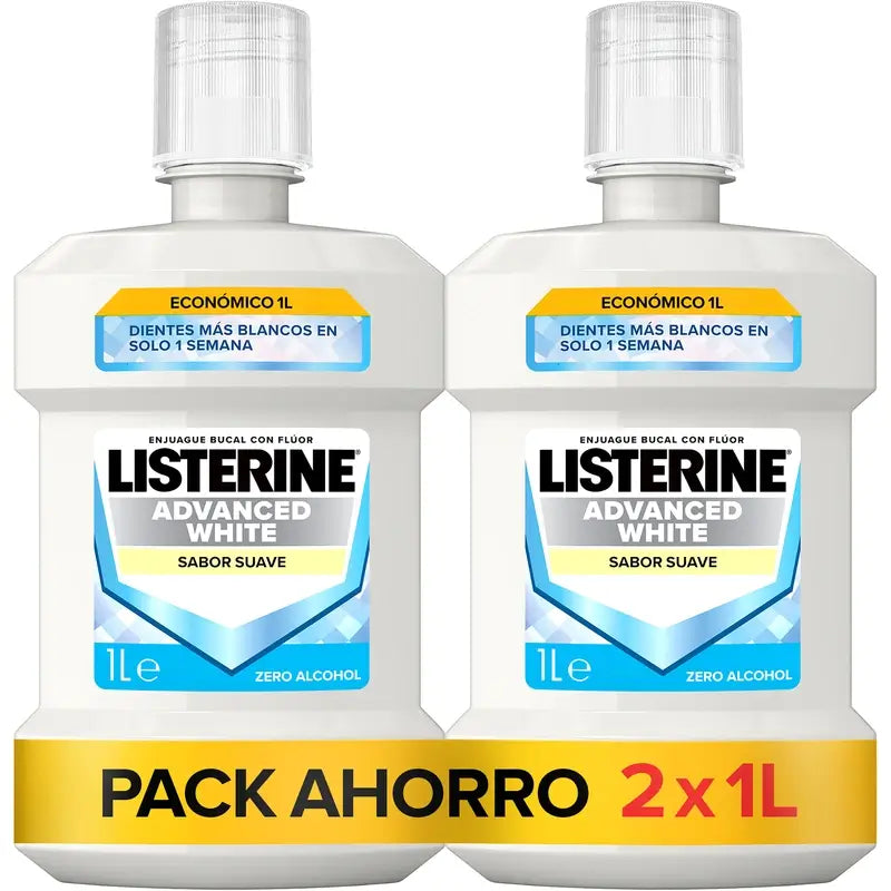 Rince-bouche Listerine, Advanced White avec blanchisseur, saveur menthe douce, sans alcool 2 X 1000ml Pack