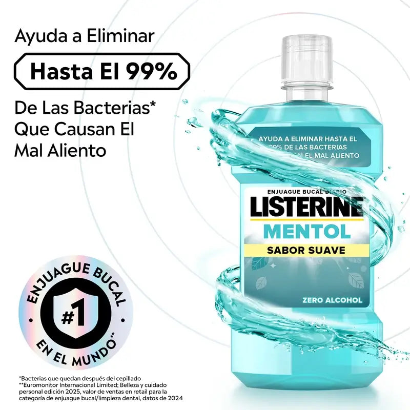 Rince-bouche Listerine, Menthol Doux, Doux, Sans alcool, Usage quotidien, 500ml