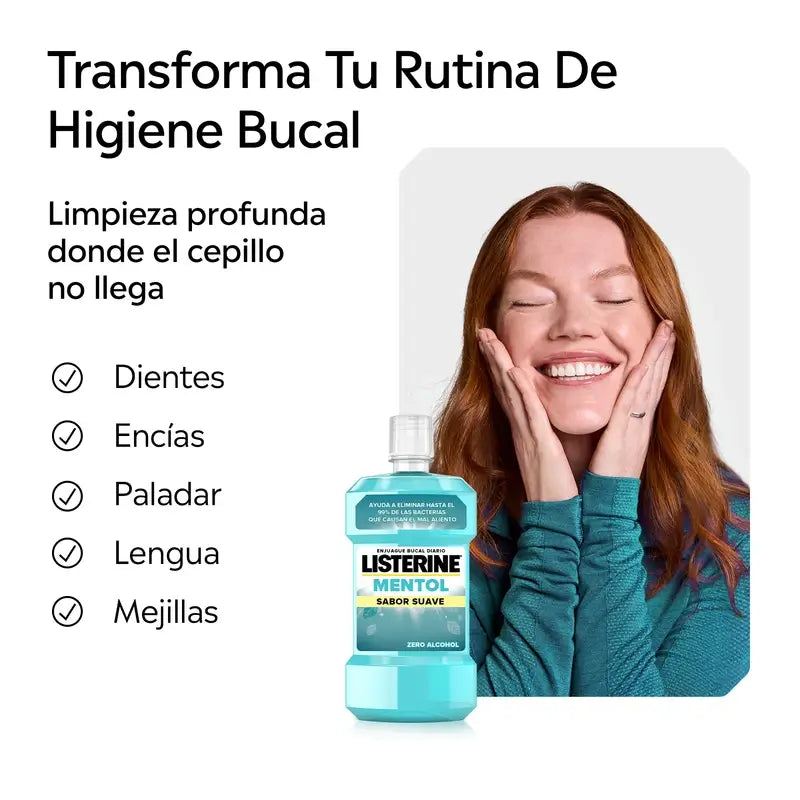 Rince-bouche Listerine, Menthol Doux, Doux, Sans alcool, Usage quotidien, 500ml