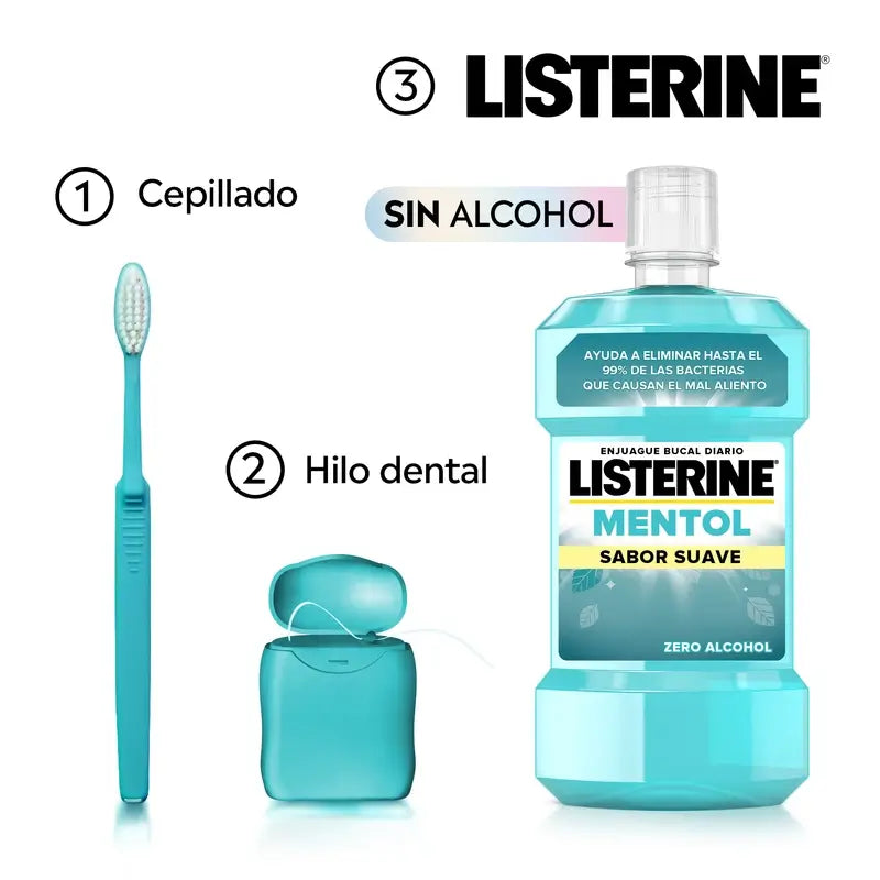 Rince-bouche Listerine, Menthol Doux, Doux, Sans alcool, Usage quotidien, 500ml