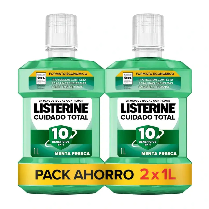 Rince-bouche Listerine pour la protection des dents et des gencives, menthe fraîche, paquet de 2X1L
