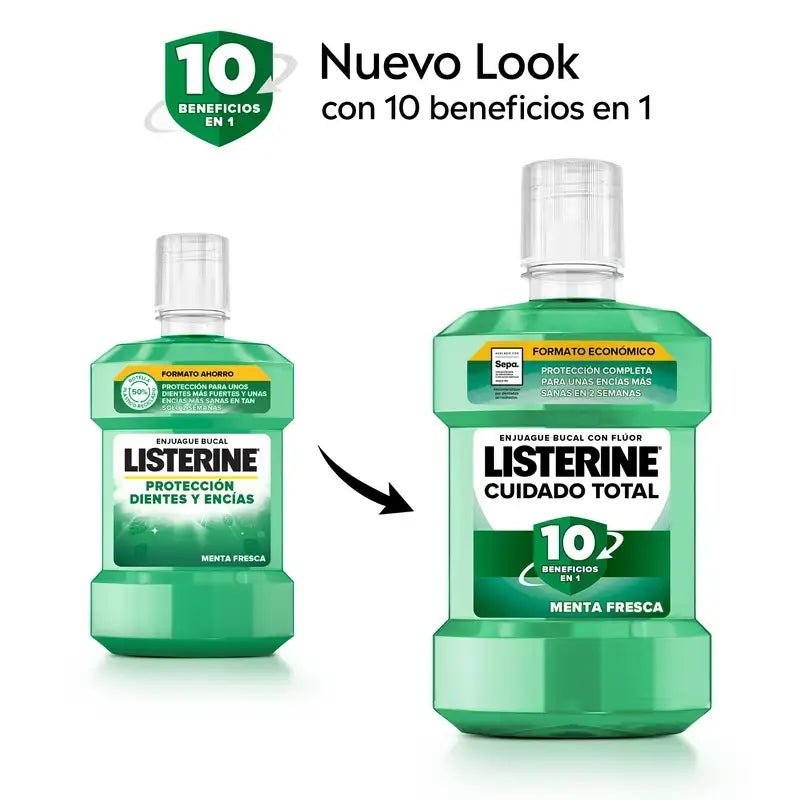 Rince-bouche Listerine pour la protection des dents et des gencives, menthe fraîche, paquet de 2X1L