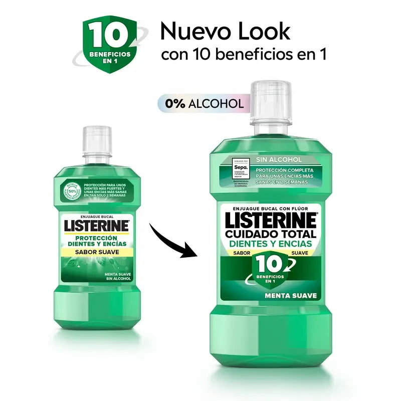 Listerine Bain de bouche sans alcool Protection des dents et des gencives, arôme doux, 500 ml