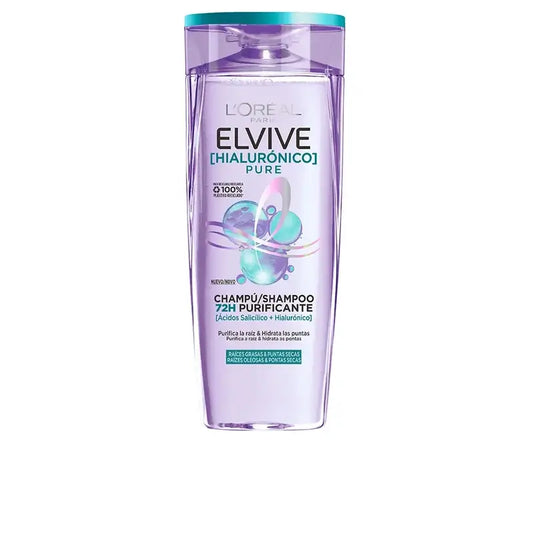 L'Oréal Paris Elvive Hyaluronic Pure Shampooing : nettoie, hydrate, fait briller et donne du corps, sans silicone, 400 ml