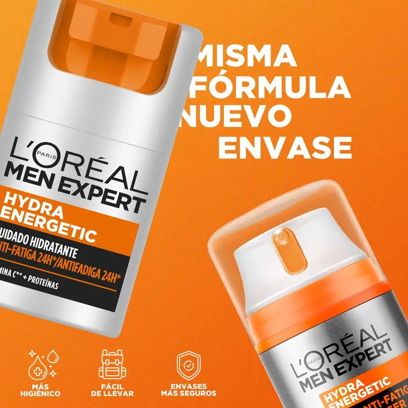 L'Oréal Paris Men Expert Hydra Energetic 24H Anti-Fatigue Crème Hydratante pour Homme à la Vitamine C et aux Protéines - 50 Ml