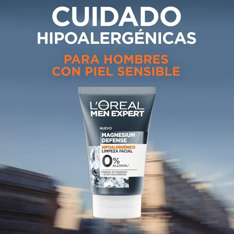 L'Oréal Paris Men Expert Nettoyant Visage Défense Magnésium : Hypoallergénique, Minéral Magnésium & Acide Hyaluronique