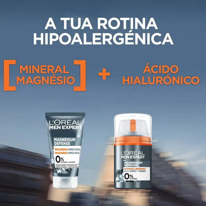 L'Oréal Paris Men Expert Nettoyant Visage Défense Magnésium : Hypoallergénique, Minéral Magnésium & Acide Hyaluronique