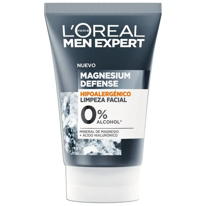 L'Oréal Paris Men Expert Nettoyant Visage Défense Magnésium : Hypoallergénique, Minéral Magnésium & Acide Hyaluronique
