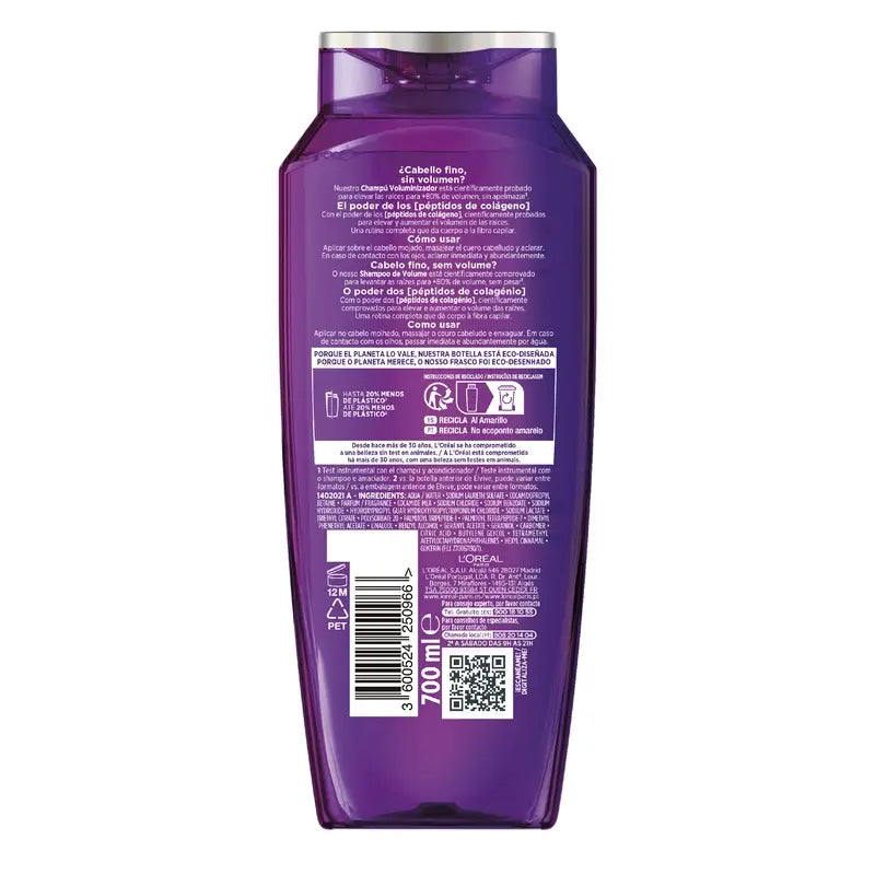L'Oréal Paris Elvive Shampooing Volumisant, avec Peptides de Collagène, 700 ml