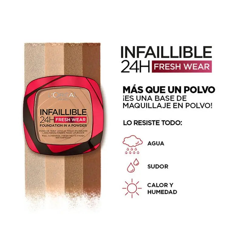 L'Oréal Paris Infallible 24H Poudre Compacte Matte Longue Durée Teinte 140 Beige Doré Pour Peaux Moyennes