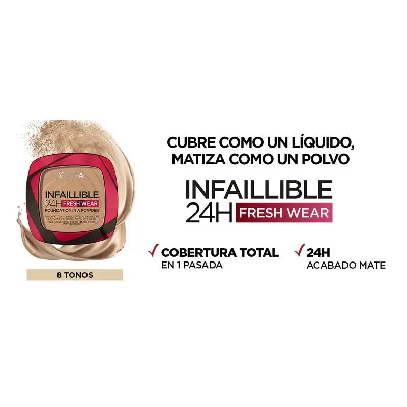 L'Oréal Paris Infallible 24H Poudre Compacte Matte Longue Durée Teinte 140 Beige Doré Pour Peaux Moyennes