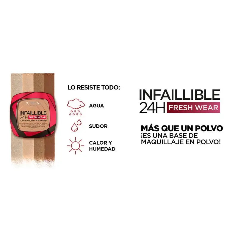 L'Oréal Paris Infallible 24H Poudre Compacte Matte Longue Durée Teinte 140 Beige Doré Pour Peaux Moyennes