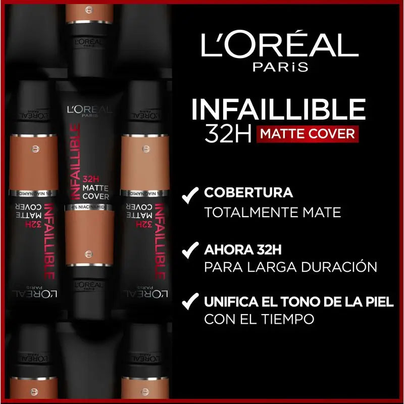 L'Oréal Paris Infallible 32H Matte Cover Fond de teint mat haute couvrance 175 Sable 30Ml Avec Niacinamide, Spf25, Résistant à l'eau