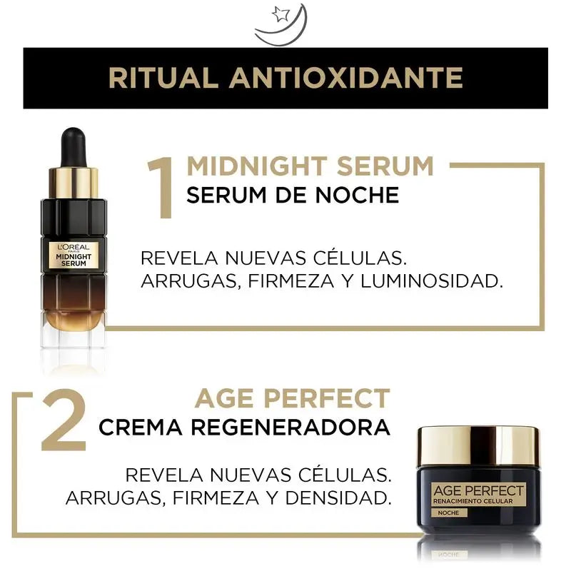 L'Oréal Paris Midnight Serum Age Perfect Cellular Revival, avec complexe antioxydant, sérum de nuit pour le visage