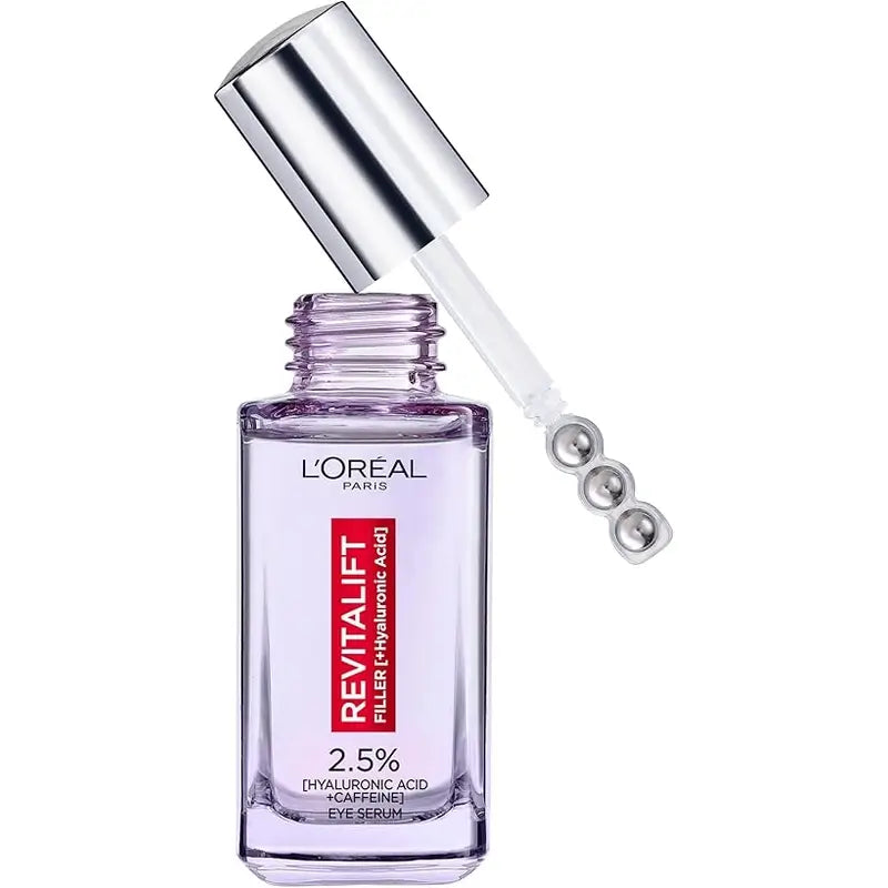 L'Oréal Paris Revitalift Filler Eye Serum : 2.5% Hyaluronic Acid & Caffeine, Triple Roll-On