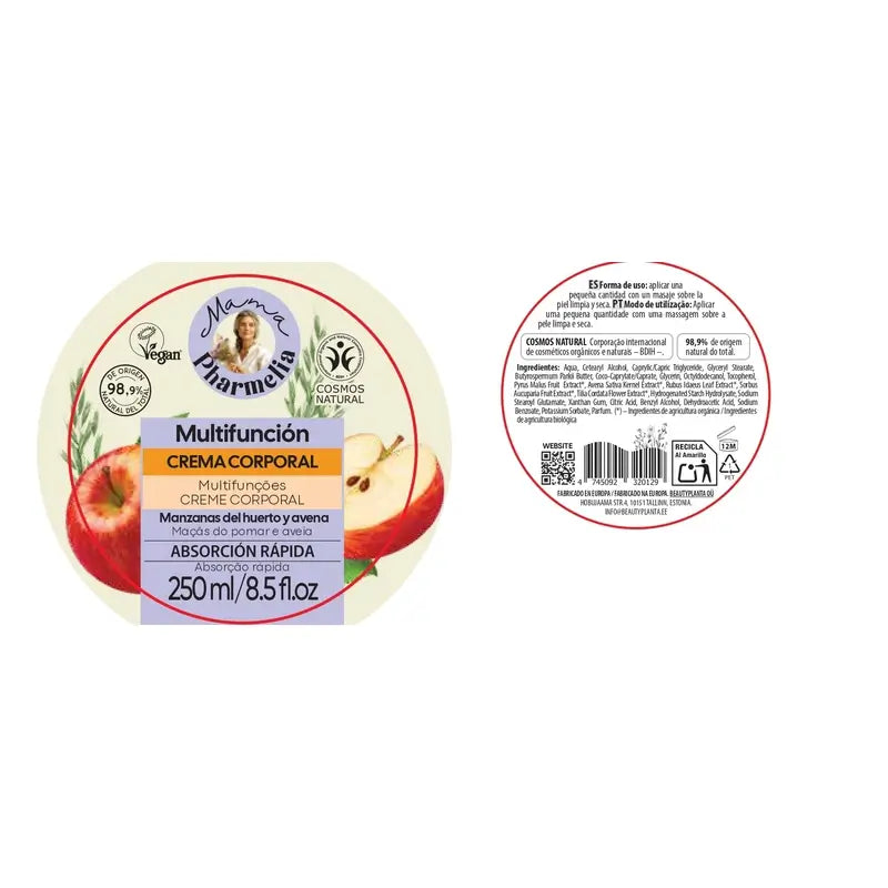 Mama Pharmelia Crème corporelle multifonctionnelle aux pommes du verger et à l'avoine, 250 ml