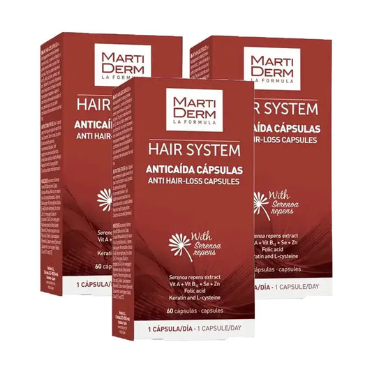 Martiderm Hair System Capsules contre la chute des cheveux, paquet de 3 x 60 capsules
