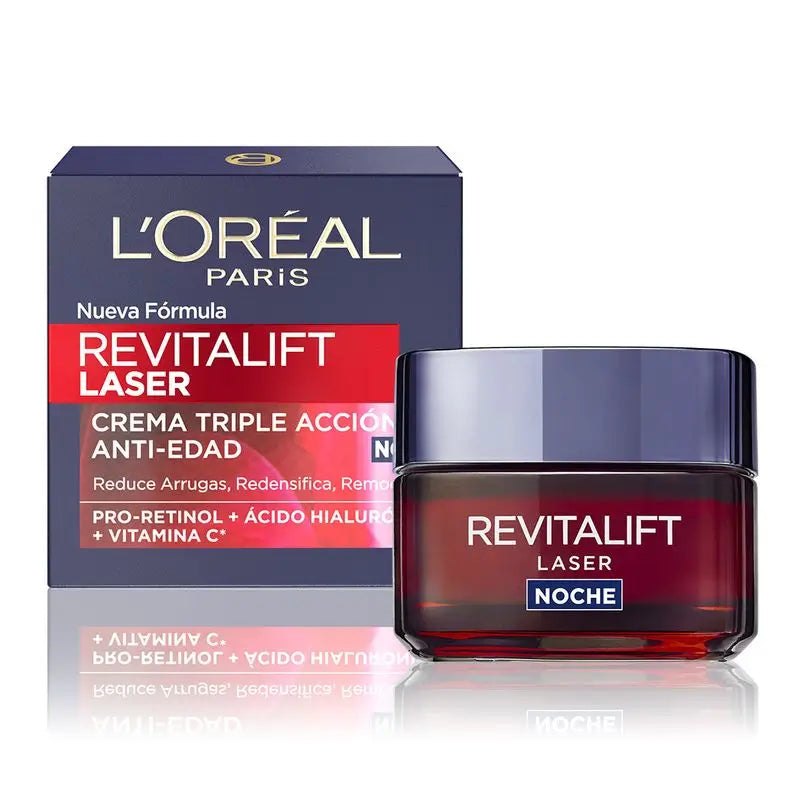 L'Oréal Paris Revitalift Laser Crème de nuit anti-âge triple action, anti-rides et multi-correction, 50 ml