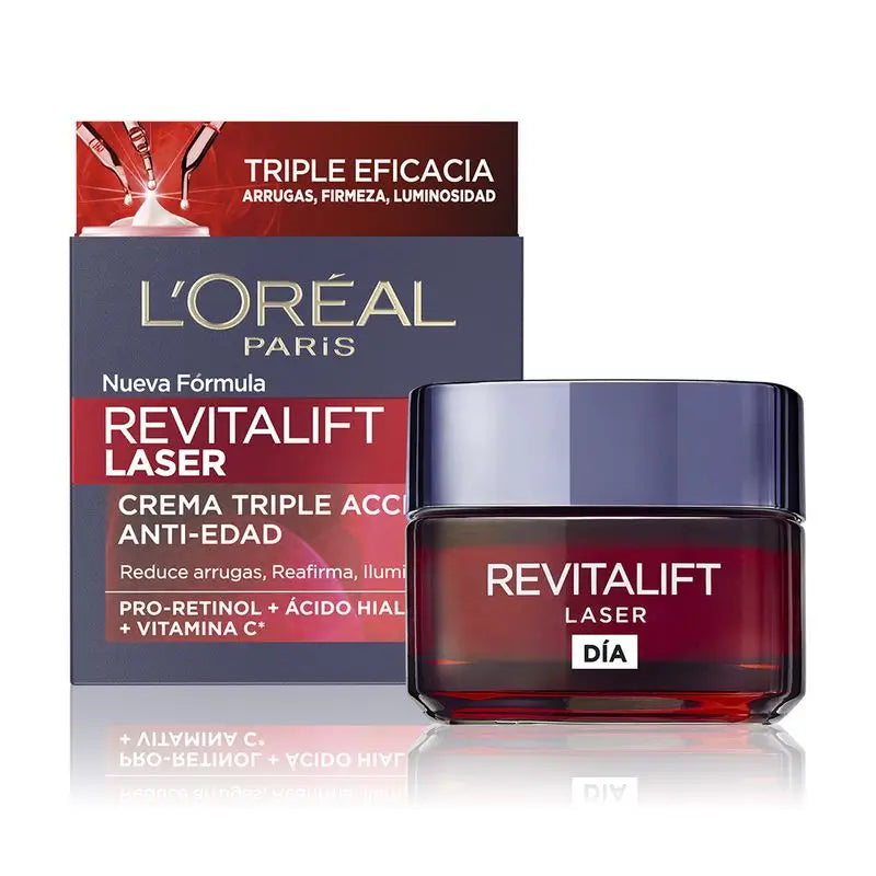 L'Oréal Paris Revitalift Laser, crème de jour anti-âge intensive à la vitamine C, au pro-rétinol et à l'acide hyaluronique, 50ml