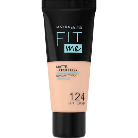 Maybelline New York Fit Me Matte & Refine Foundation Shade 124 Soft Sand Adapté au teint et à la texture de votre peau Moyennement clair - 30Ml