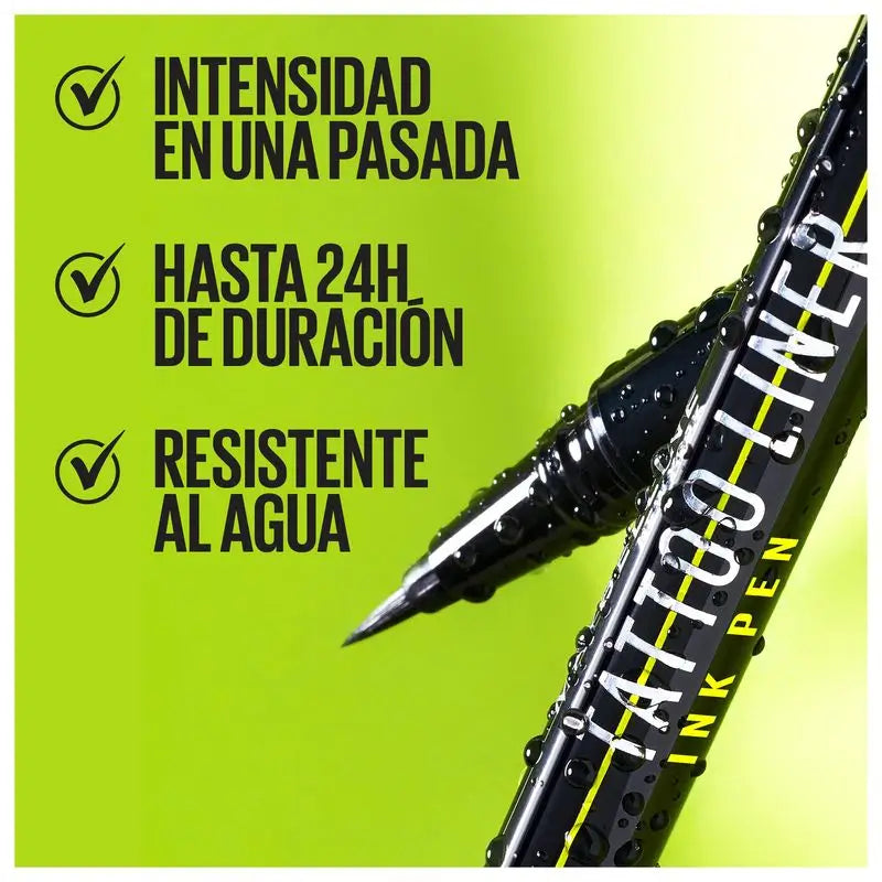 Maybelline New York Tattoo Liner Ink Pen, Eyeliner au format stylo, résistant à l'eau, formule tatouage jusqu'à 24 heures, noir