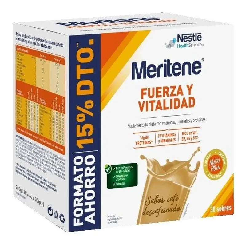 Meritene Force & Vitalité Café Décaféiné Format Economique, 30 sachets