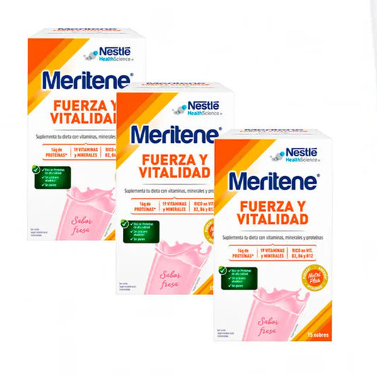 Meritene Shake Force & Vitalité Goût Fraise, 3x15 Sachets 30 Gr