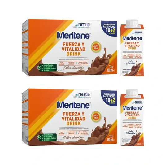 Meritene Boisson Force et Vitalité Chocolat, 10+2 x 180 Ml, Pack de 2