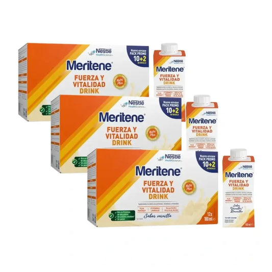 Meritene Boisson Force et Vitalité Vanille, Pack 3 boîtes 10+2 x 180 Ml