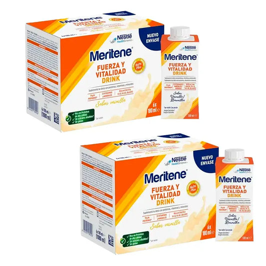 Meritene Strength & Vitality Drink Vanilla, Pack 2 Boîtes 6 x 180 ml