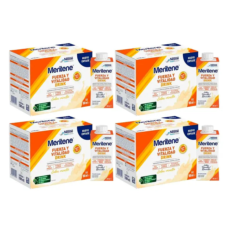 Meritene Strength & Vitality Drink Vanilla, Pack 4 Boîtes 6 x 180 ml