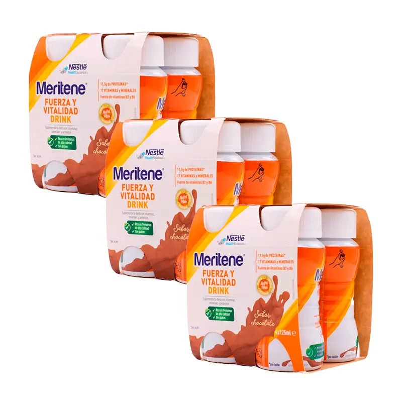 Meritene Strength & Vitality Drink Shake au goût de chocolat, 12X125 ml