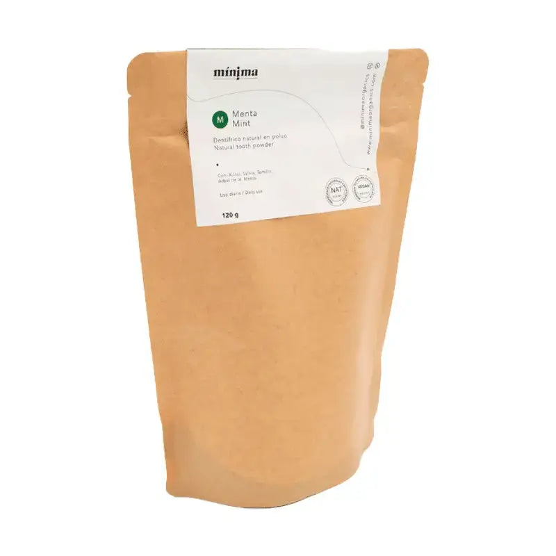 Minima Organics Dentifrice en poudre végétalien sans fluor dans un sachet compostable - 120 g