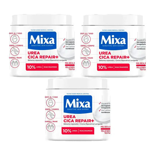 Mixa Triple Urea Cica Repair+ Baume Réparateur pour Peaux Sèches, Rugueuses et Irrégulières 3 x 400Ml
