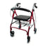 4-Wheeled Foldable and Height Adjustable Walking Frame with Basket, Seat and Backrest Padding, Red