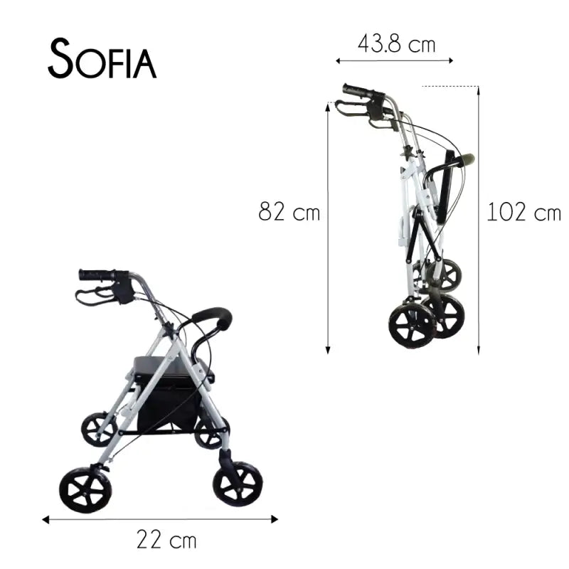 Mobiclinic Déambulateur à roues - pliable - aluminium - freins sur poignées - siège et dossier - gris - Sofia