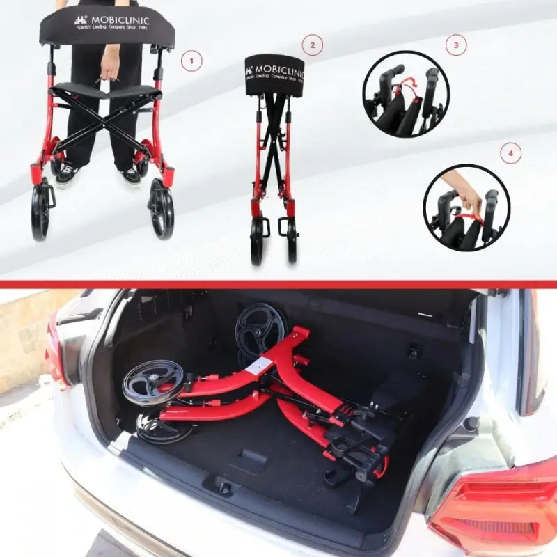 Mobiclinic Grand cadre de marche à quatre roues - pliable - siège et dossier - panier avant - moderne - invaincu X1