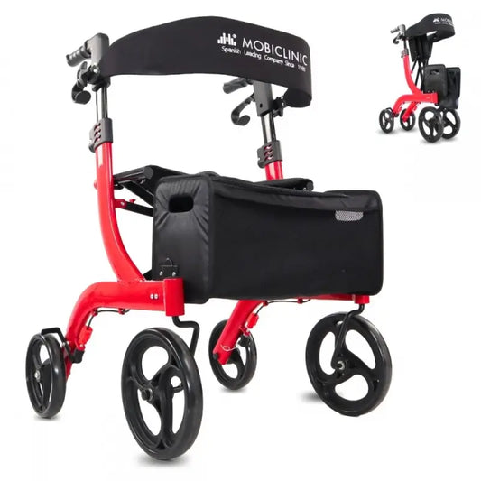 Mobiclinic Grand cadre de marche à quatre roues - pliable - siège et dossier - panier avant - moderne - invaincu X1