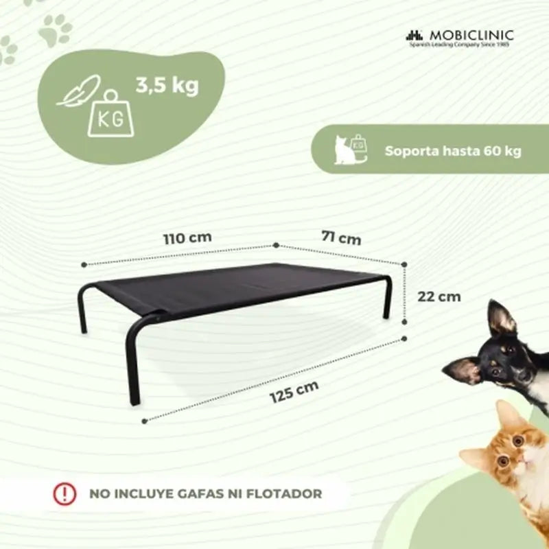 Mobiclinic Lit surélevé isolé pour animaux 122 X 71 X 21 cm Noir Cleo
