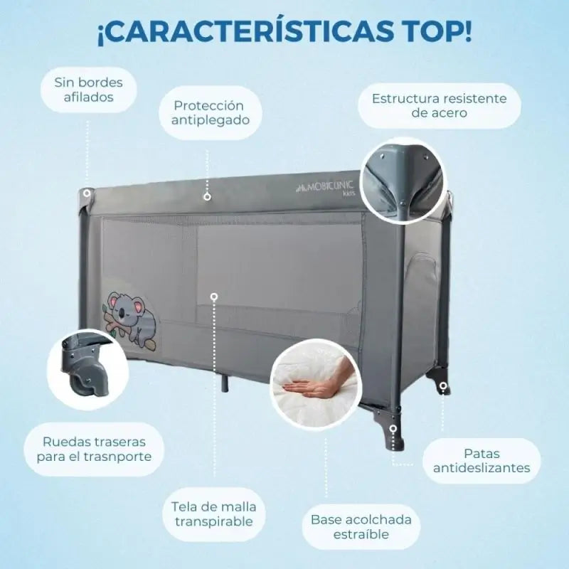 Mobiclinic Mofli Lit de Voyage Pliable Gris