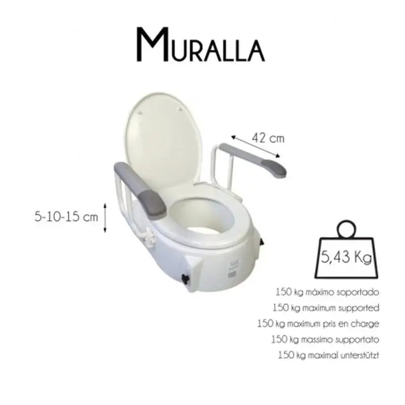 Elévateur de salle de bain Mobiclinic Modèle Muralla avec couvercle, pliable et réglable jusqu'à 5, 10 et 15 cm