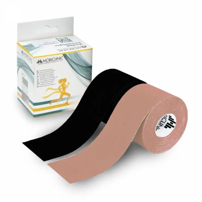 Mobiclinic Pack Of 2 Black And Beige Waterproof Kinesiotape Neuromuscular Bandage, 5Mx5Cm