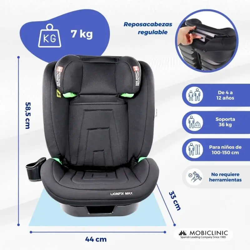 Mobiclinic Siège auto pour bébé Lionfix Max 100-150 Cm Noir