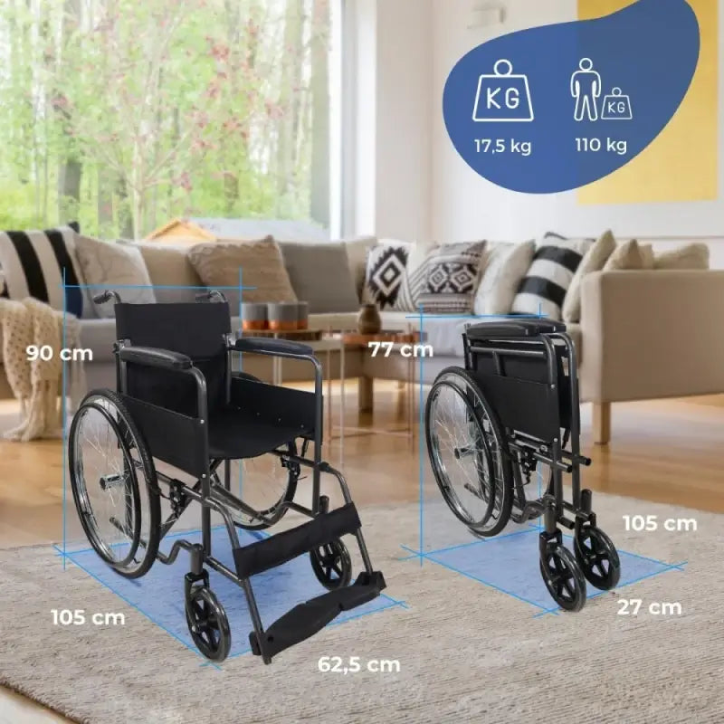 Fauteuil roulant pliant Mobiclinic - Dossier et repose-pieds amovibles - Acier - Grandes roues - 46 cm - Gris - Denver